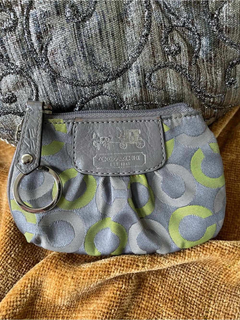 Coach Op Art Gray 🩶💚 Lime Signature Coin Pouch, GUC